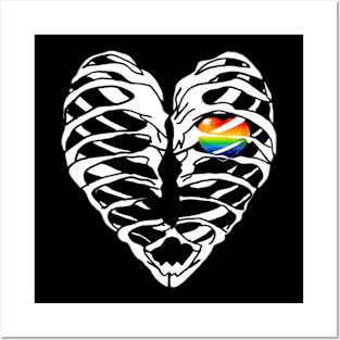 Rainbow Heart Ribcage TShirt - Halloween Skeleton LGBT Shirt Posters and Art